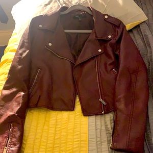 Burgundy cropped leather jacket